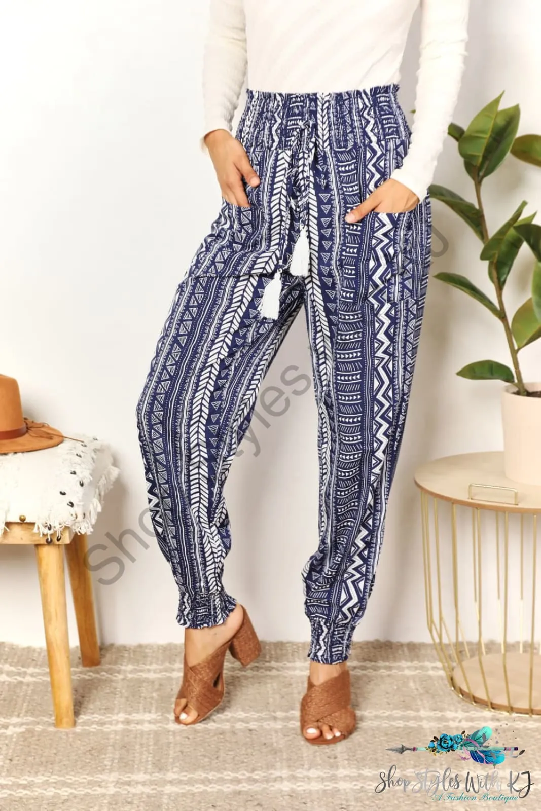 Geometric Print Tassel High-Rise Pants