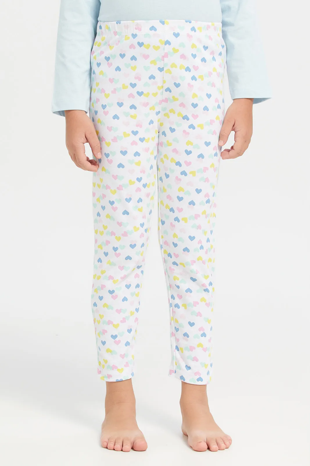 Girls Blue Hearts Print Pyjama Set (2 Piece)