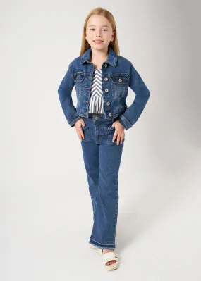 Girls High Waist Fringed Hem Jeans
