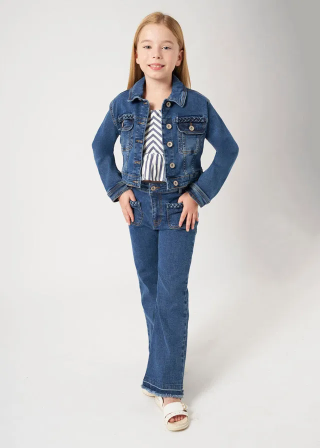 Girls High Waist Fringed Hem Jeans