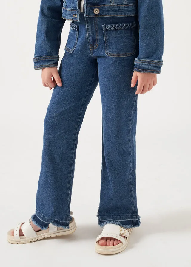 Girls High Waist Fringed Hem Jeans