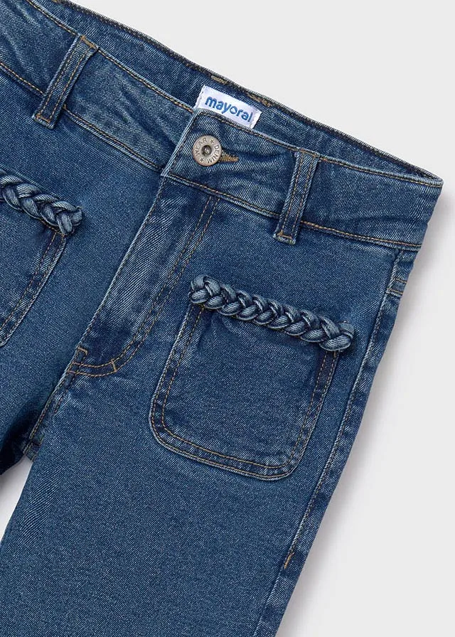 Girls High Waist Fringed Hem Jeans