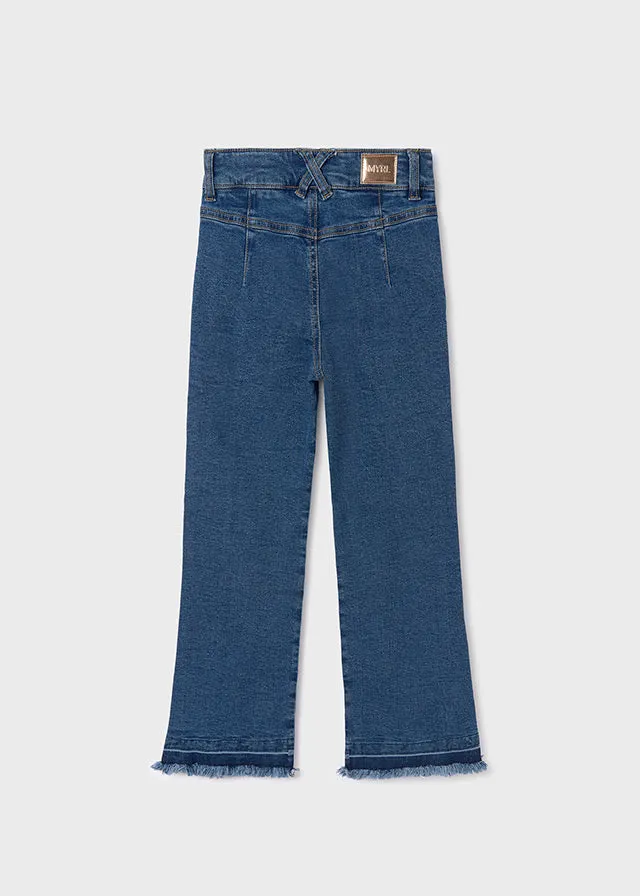 Girls High Waist Fringed Hem Jeans