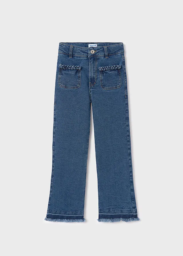 Girls High Waist Fringed Hem Jeans