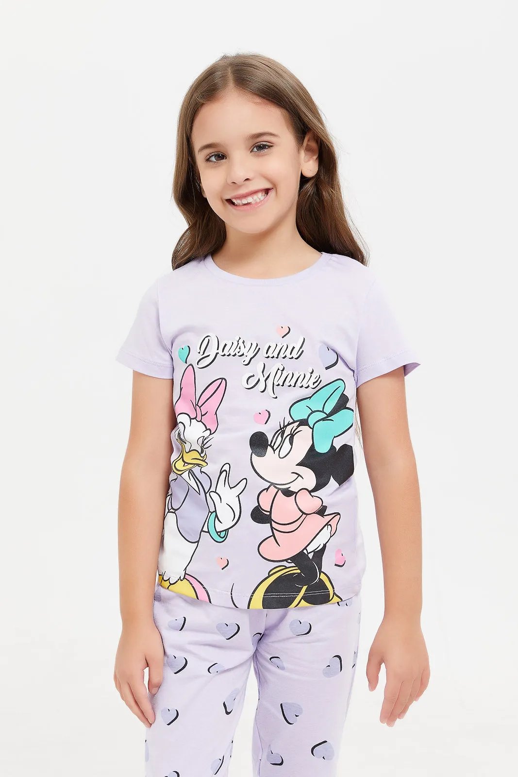 Girls Lilac Daisy And Minnie Pyjama Set (2 Piece)