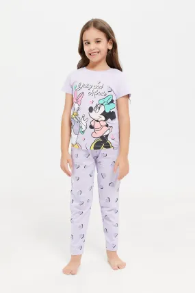 Girls Lilac Daisy And Minnie Pyjama Set (2 Piece)