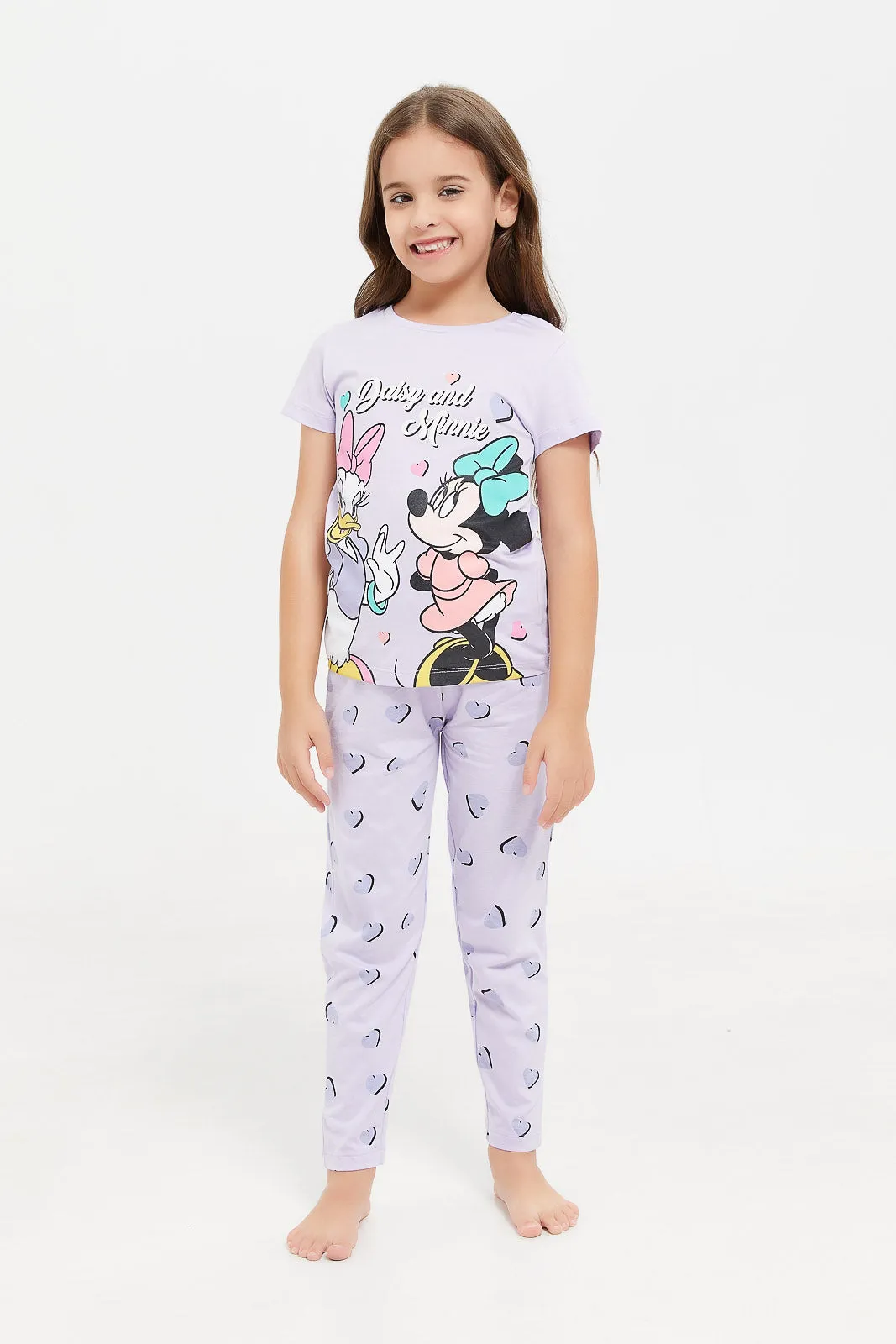 Girls Lilac Daisy And Minnie Pyjama Set (2 Piece)