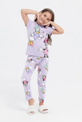 Girls Lilac Minnie And Daisy Pajama Set (2 Piece)