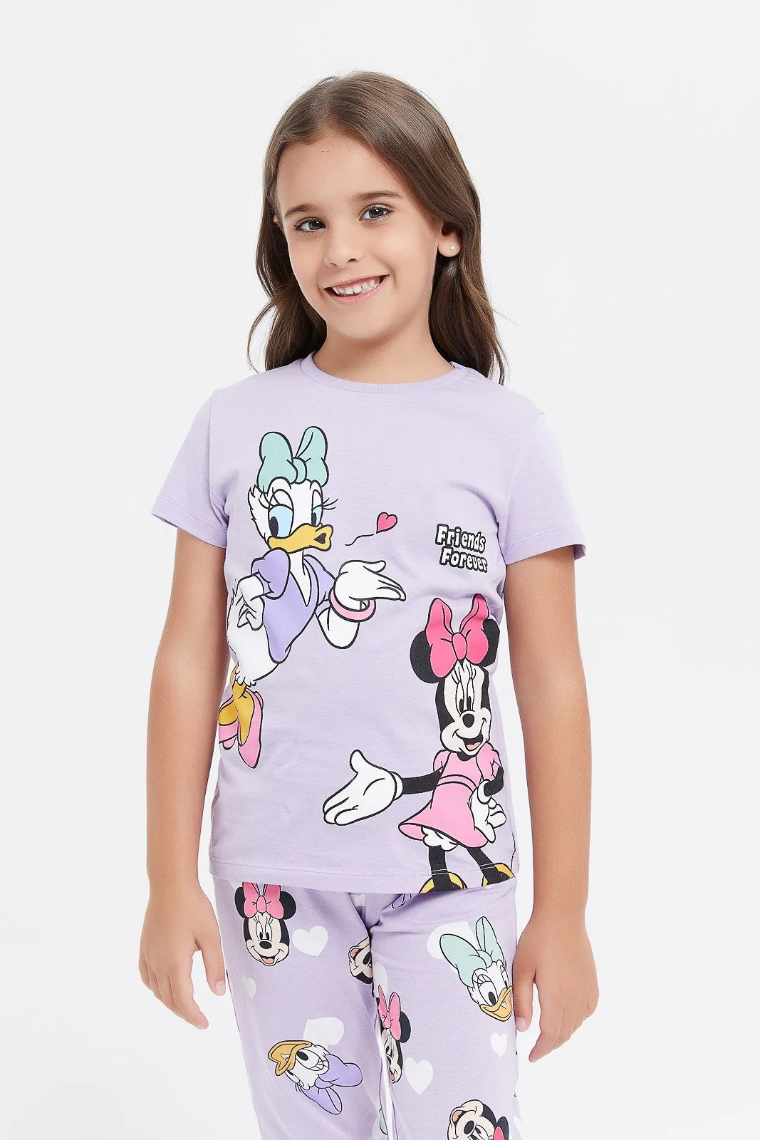 Girls Lilac Minnie And Daisy Pajama Set (2 Piece)