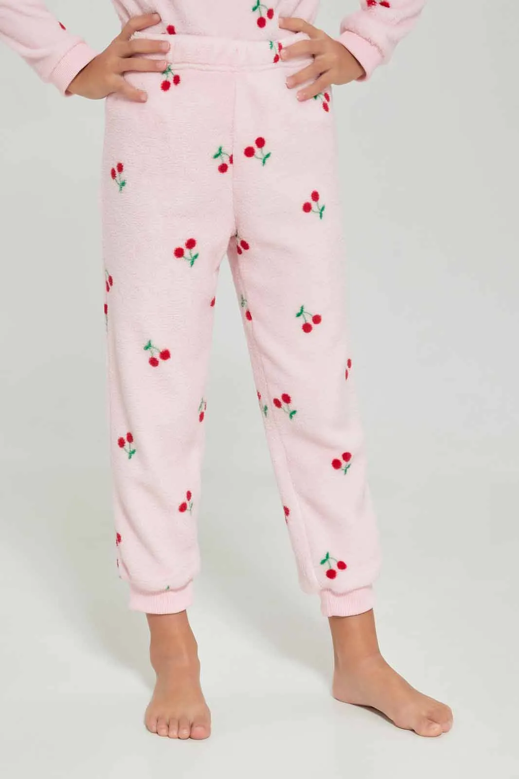 Girls Pink Cherry Embossed Pajama Set (2 Piece)