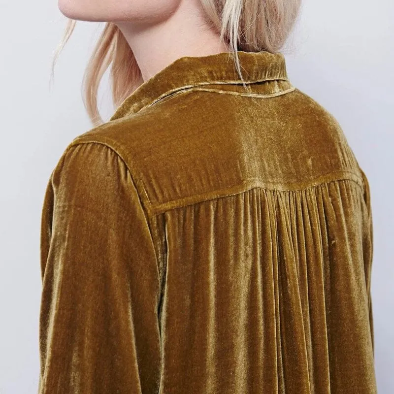 Gold Velvet Shirtdress
