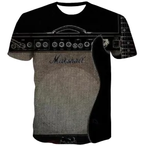Guitar T-shirt Men Music Shirt Print Wooden T-shirts 3d Metal Tshirt Printed