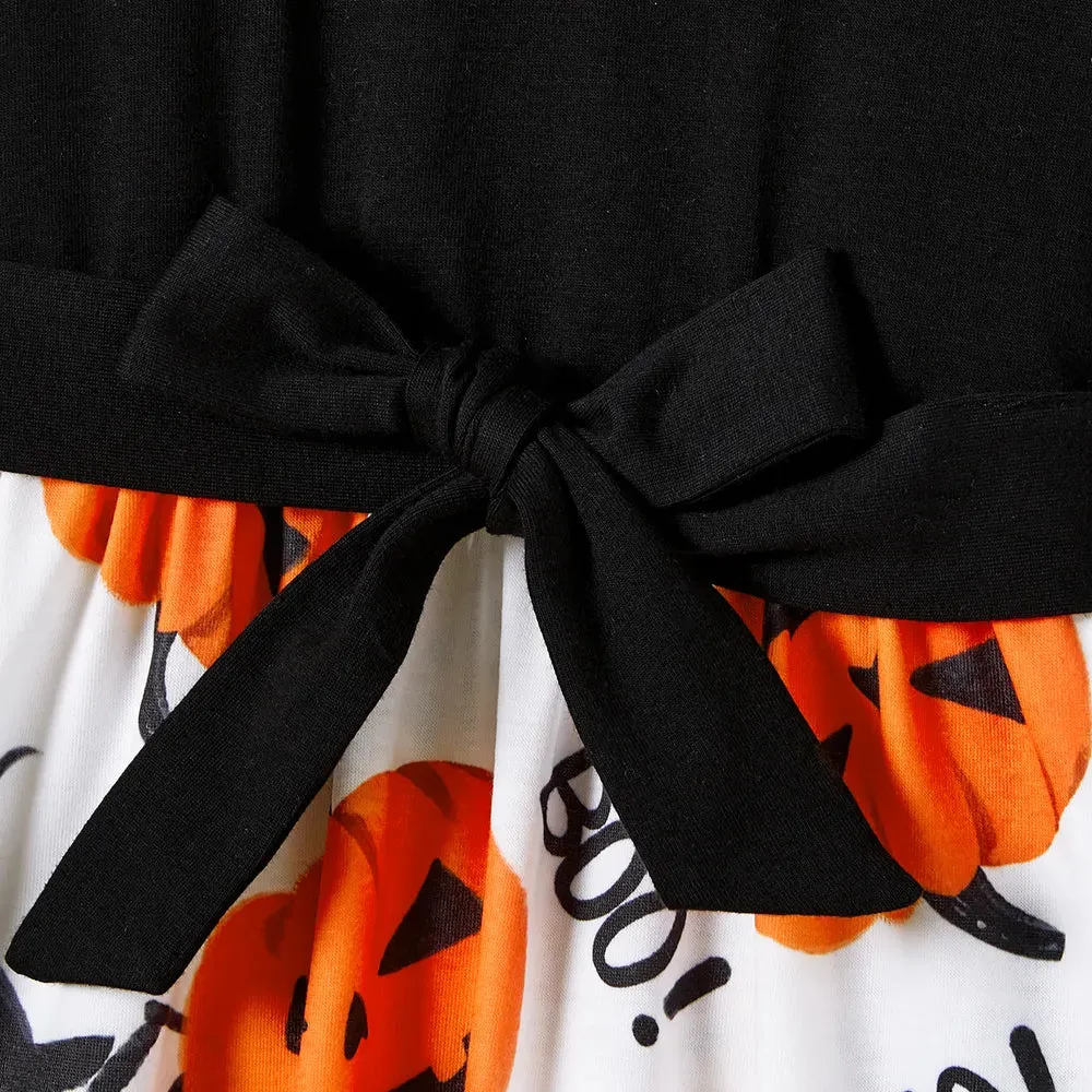 Halloween Family Matching  Dress Pumpkin Dresses and Short Sleeve T Shirt Tops Sets