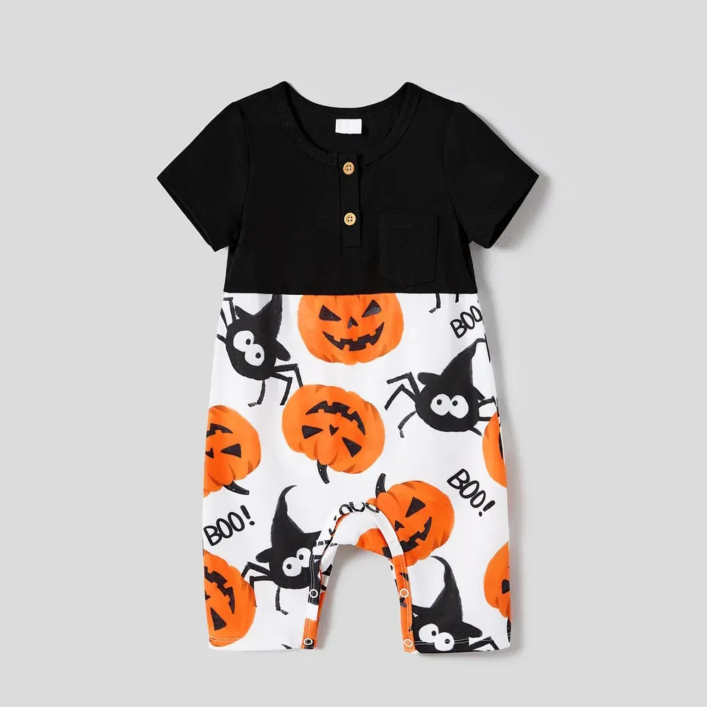 Halloween Family Matching  Dress Pumpkin Dresses and Short Sleeve T Shirt Tops Sets