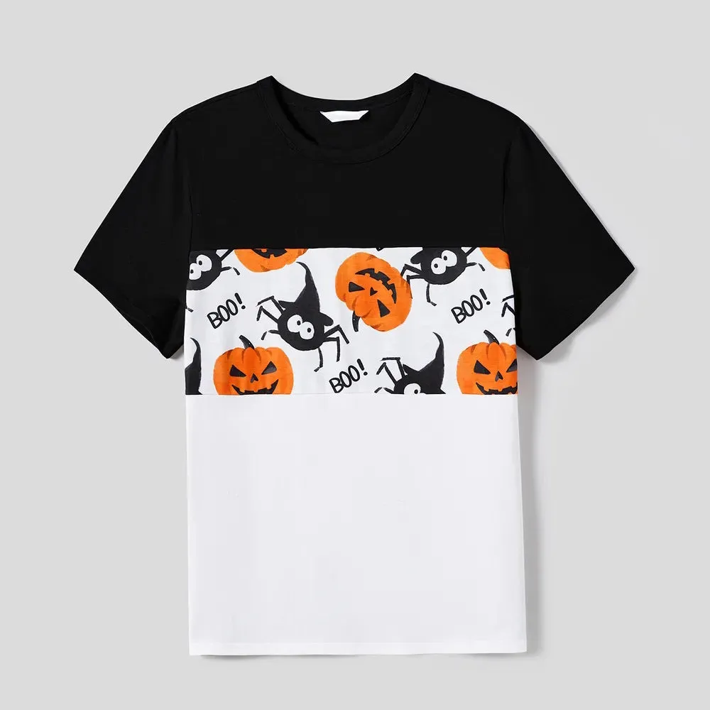 Halloween Family Matching  Dress Pumpkin Dresses and Short Sleeve T Shirt Tops Sets