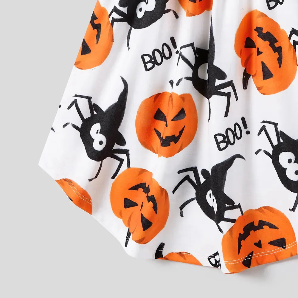 Halloween Family Matching  Dress Pumpkin Dresses and Short Sleeve T Shirt Tops Sets
