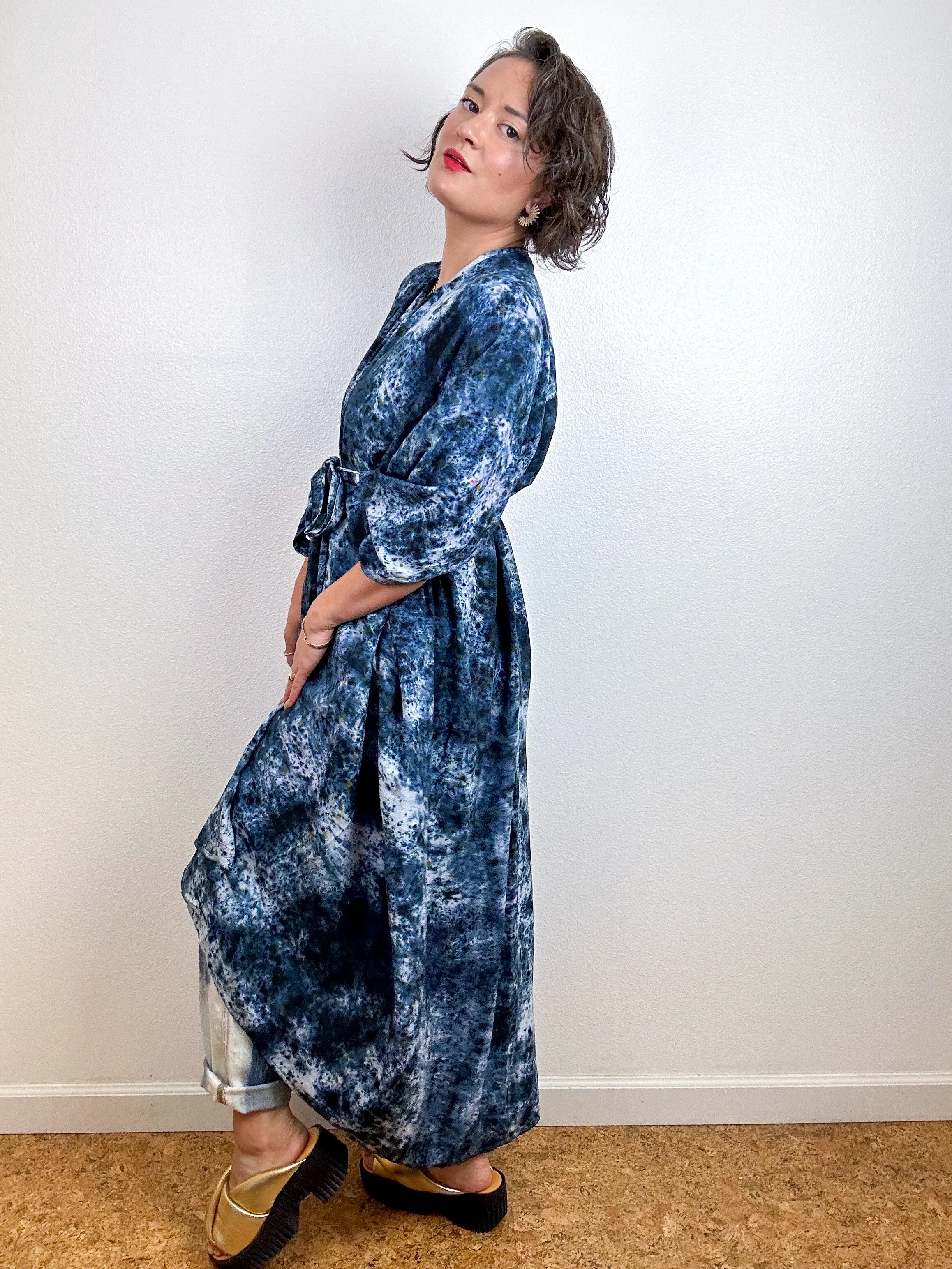 Hand-Dyed High Low Kimono Deconstructed Black