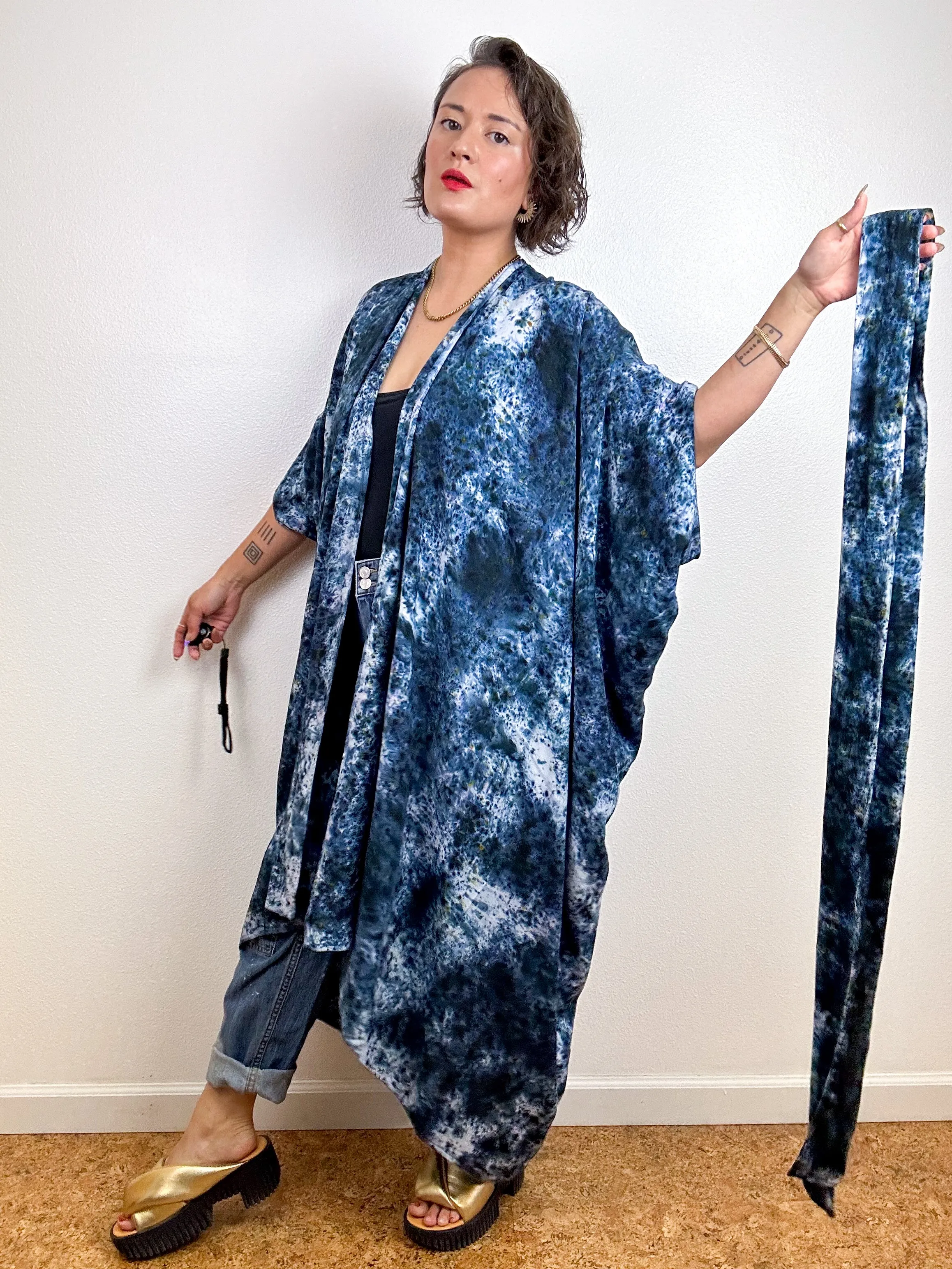 Hand-Dyed High Low Kimono Deconstructed Black