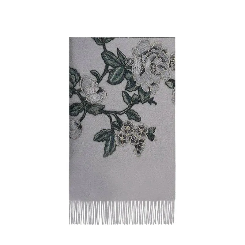 Handcrafted Su Embroidery Cashmere Scarf Premium Quality 200x60cm