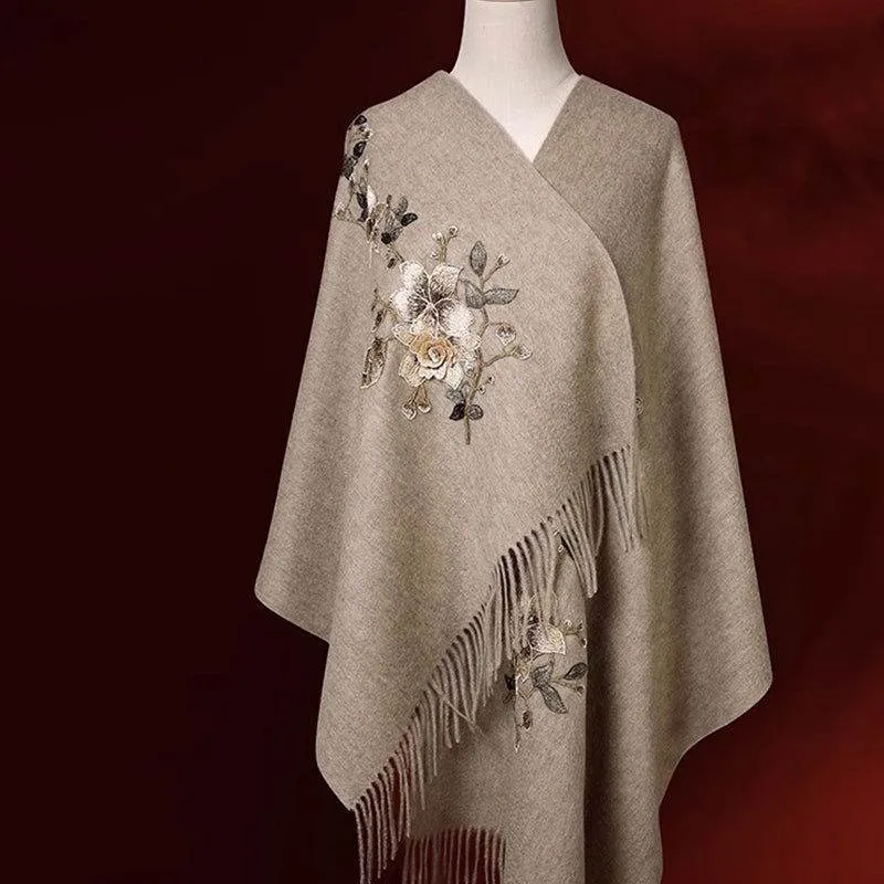 Handcrafted Su Embroidery Cashmere Scarf Premium Quality 200x60cm