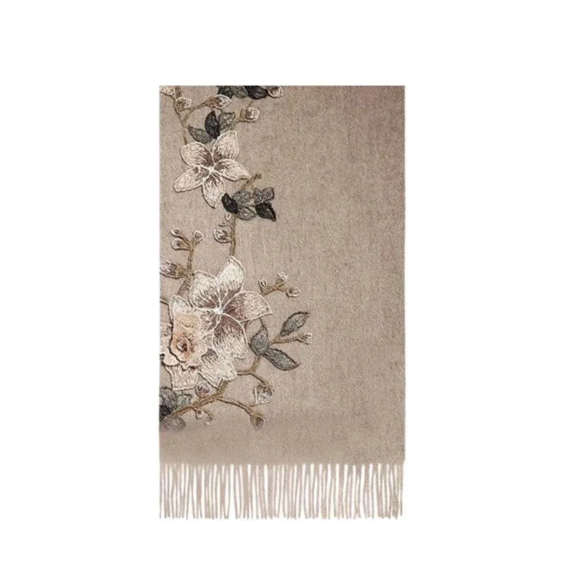 Handcrafted Su Embroidery Cashmere Scarf Premium Quality 200x60cm