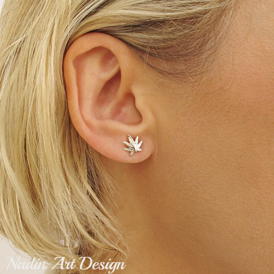 Hemp Earrings - Sterling Silver Cannabis Studs