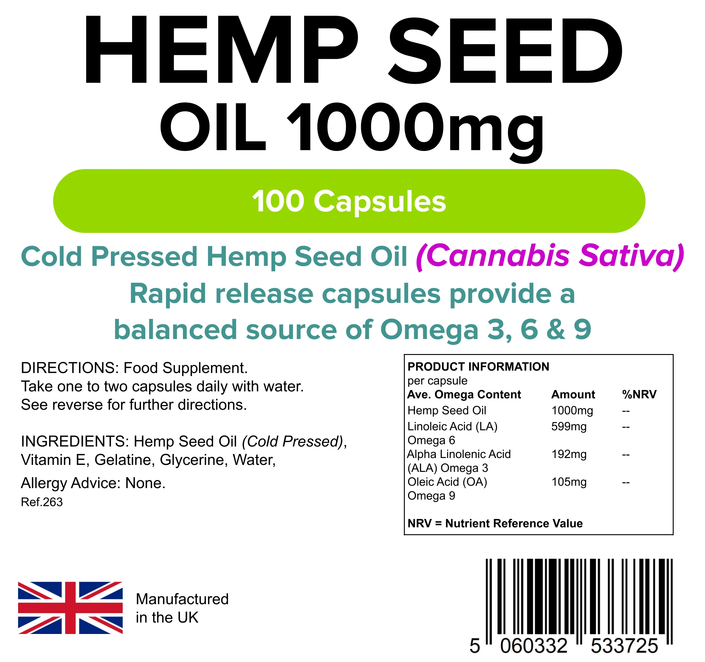 Hempseed Oil 1000mg Capsules