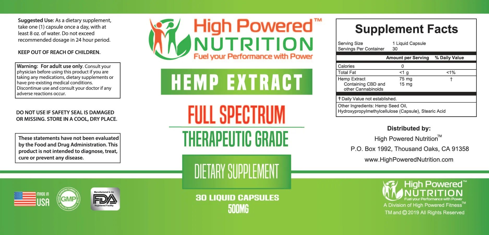 High Powered Nutrition™ CBD Full Spectrum 500mg Capsules Fuel Your Performance With Power™