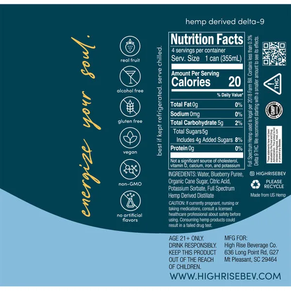 HIGH RISE DELTA 9 SELTZER 4PK - BLUEBERRY