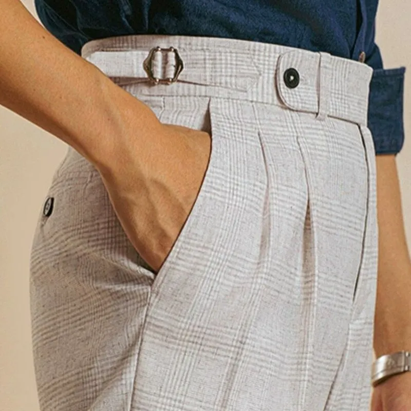 High Waist Plaid Pattern Trousers