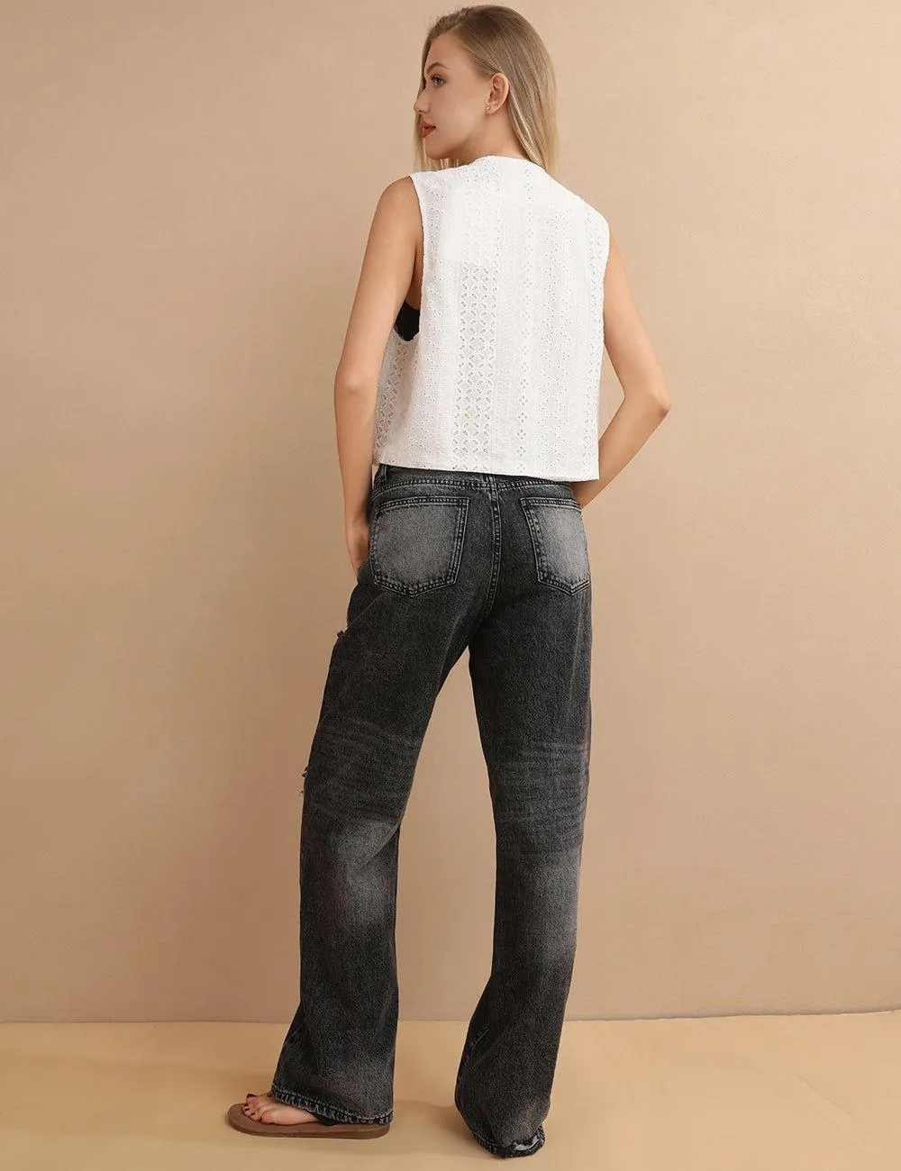High Waist Stright Leg Daily Denim Pants Jeans SKP6733