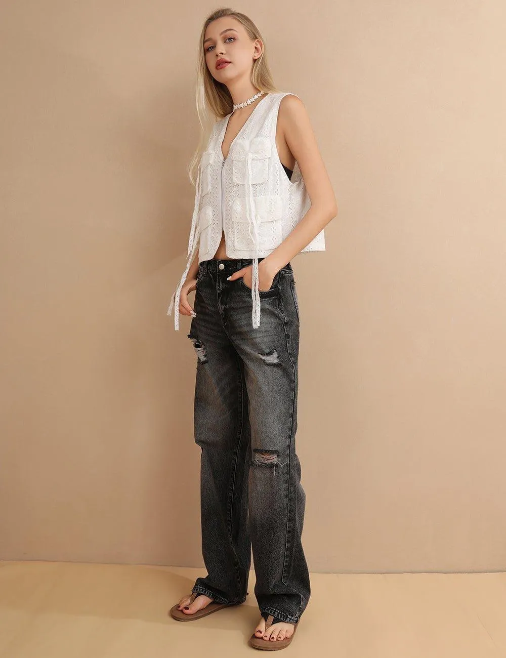 High Waist Stright Leg Daily Denim Pants Jeans SKP6733