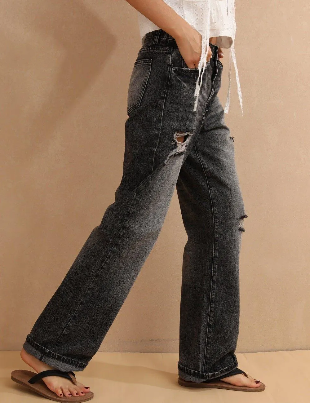High Waist Stright Leg Daily Denim Pants Jeans SKP6733