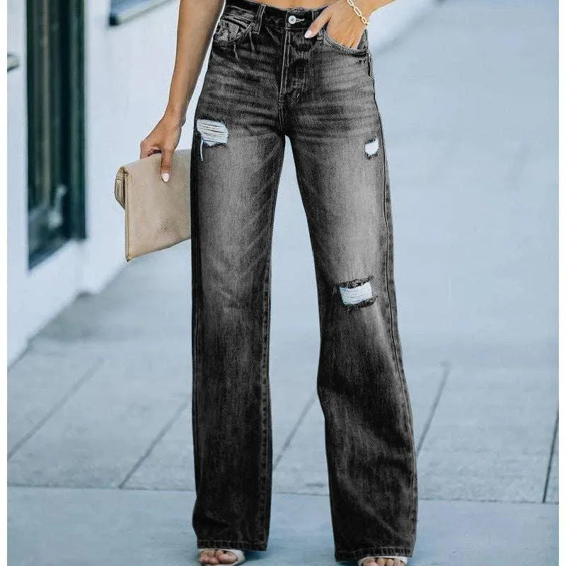 High Waist Stright Leg Daily Denim Pants Jeans SKP6733
