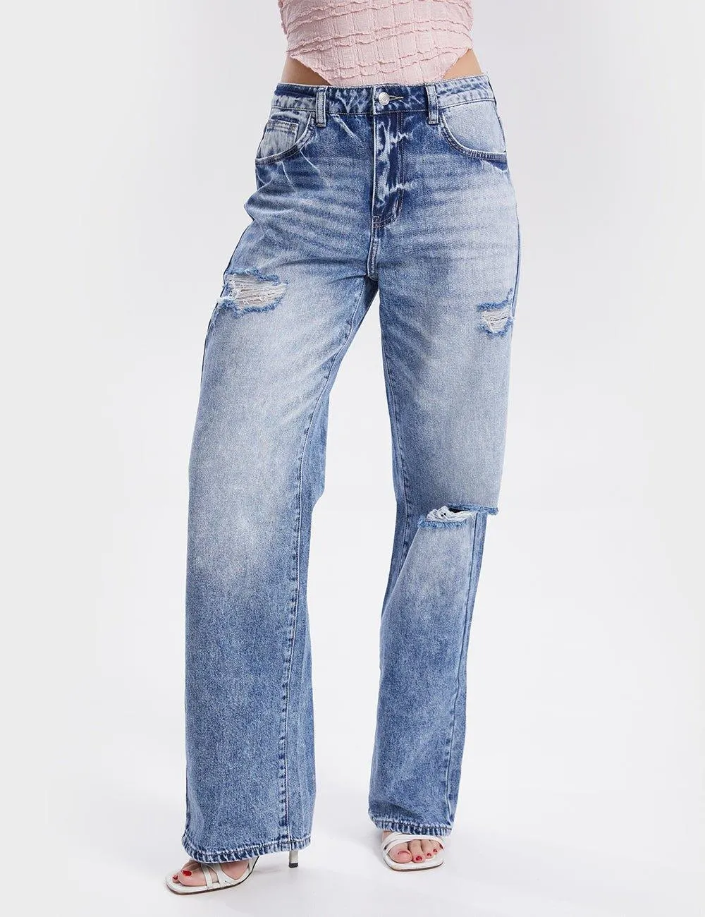 High Waist Stright Leg Daily Denim Pants Jeans SKP6733