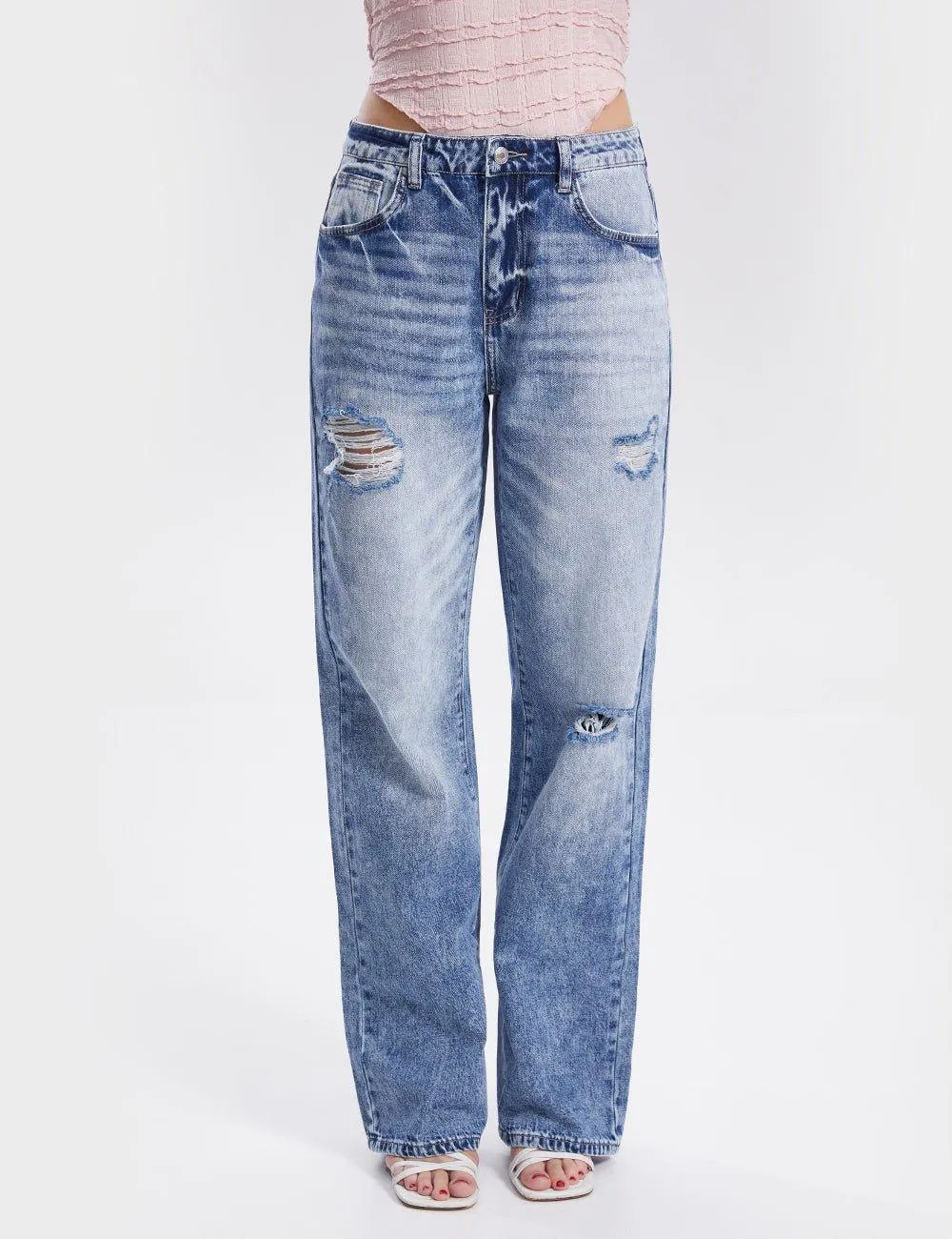 High Waist Stright Leg Daily Denim Pants Jeans SKP6733