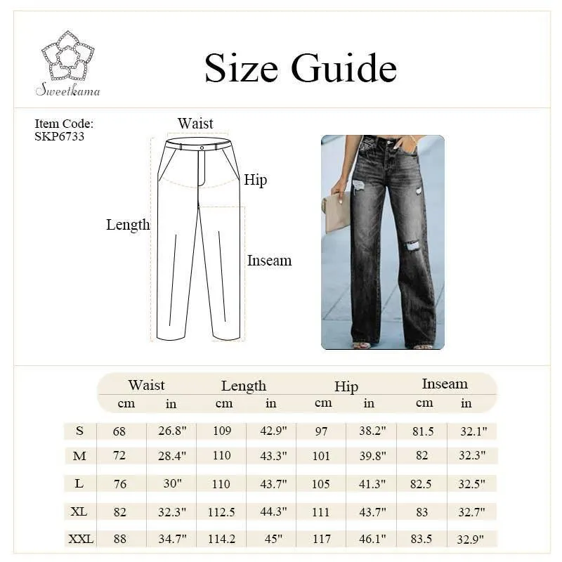 High Waist Stright Leg Daily Denim Pants Jeans SKP6733