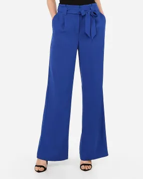 High Waisted Sash Tie Wide Leg Pant in Blue
