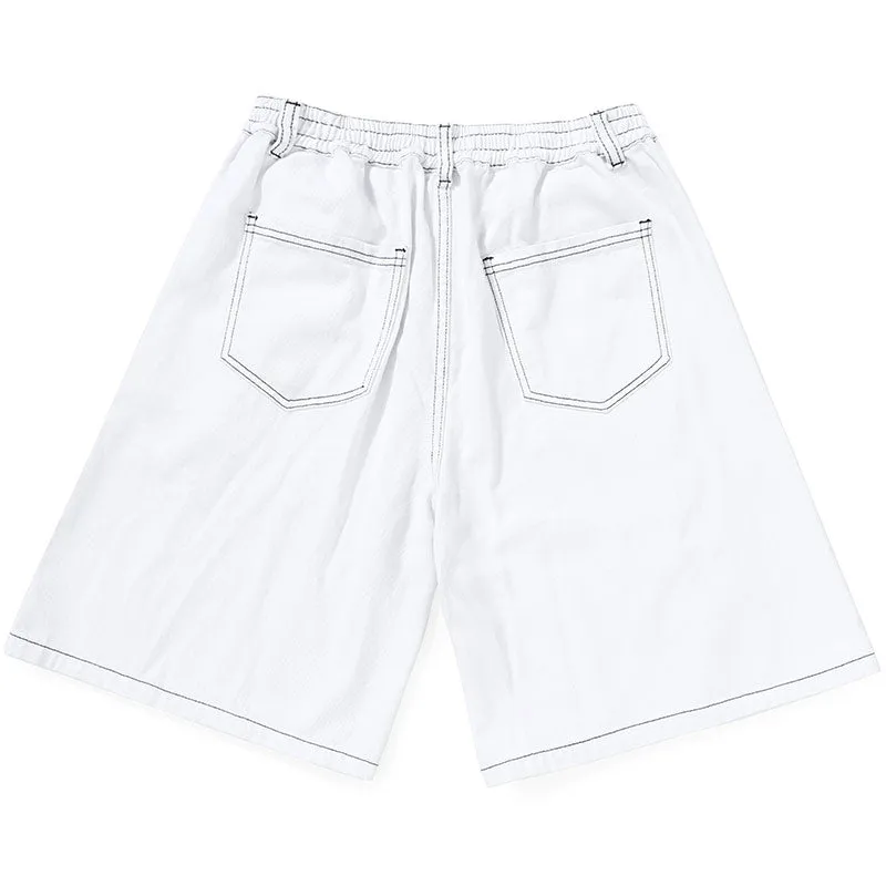 Hip Hop Graffiti Print Ripped Denim Shorts