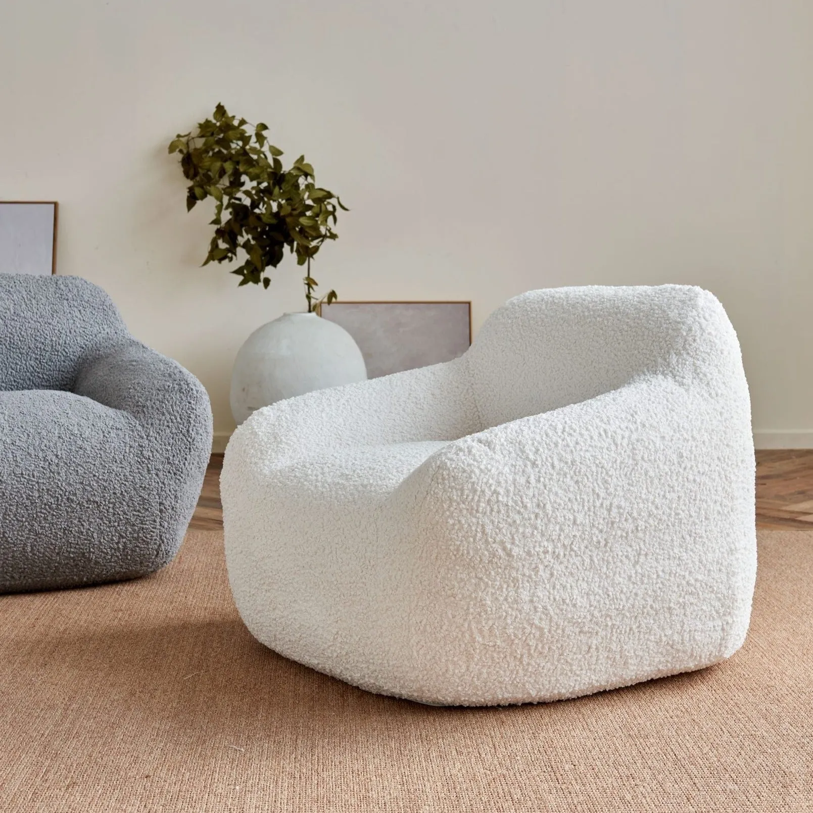 I AM FAKE Boucle Fabric Snug Chair Large WHITE