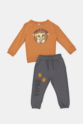 Infant Boys Brown And Charcoal Simba Print Set (2 Piece)