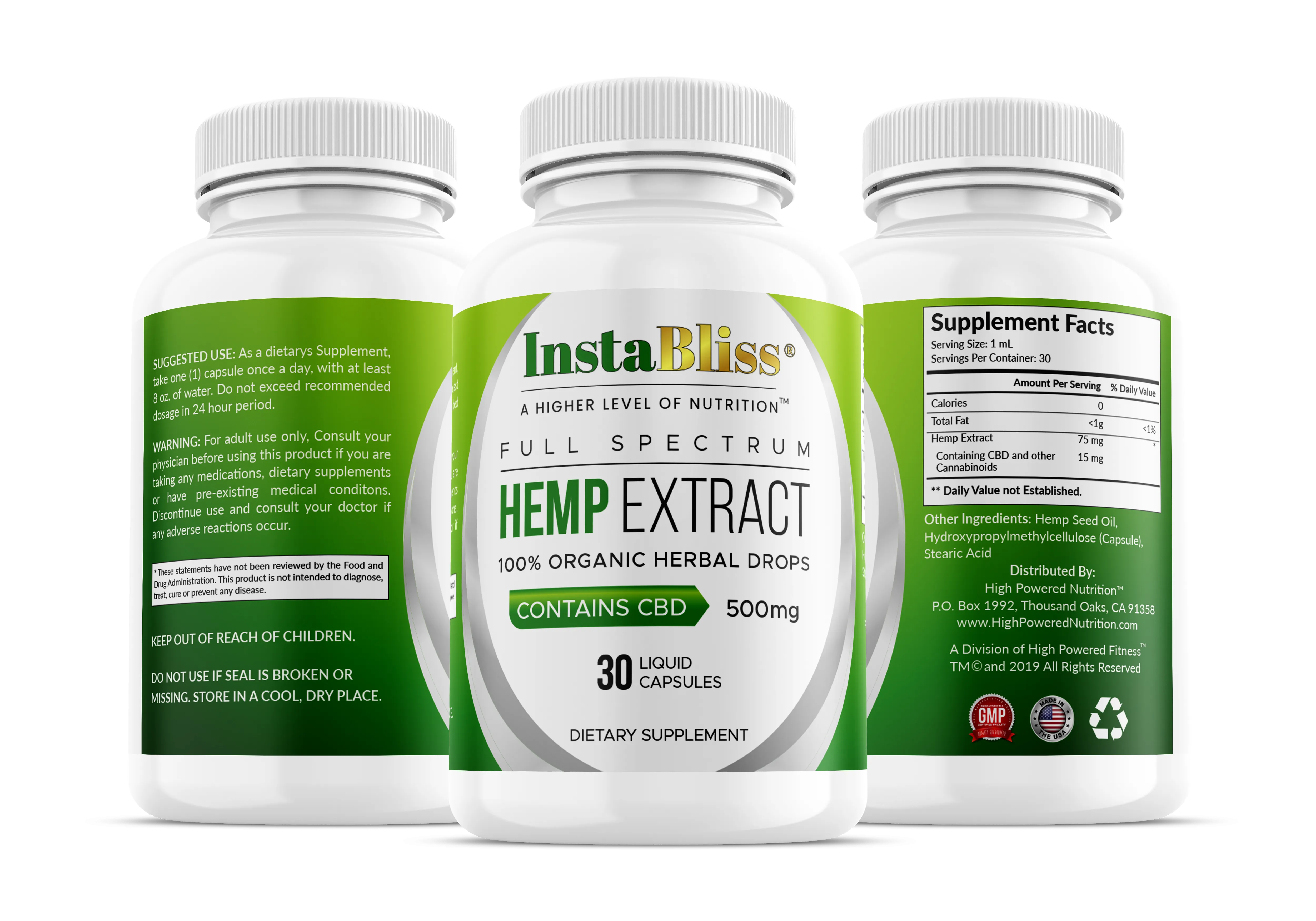 InstaBliss™ CBD Full Spectrum 500mg Capsules A Higher Level Of Nutrition™
