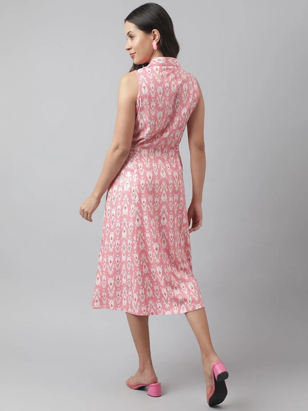 Jashvi Rayon Light Pink A-Line Floral Printed Midi Dress