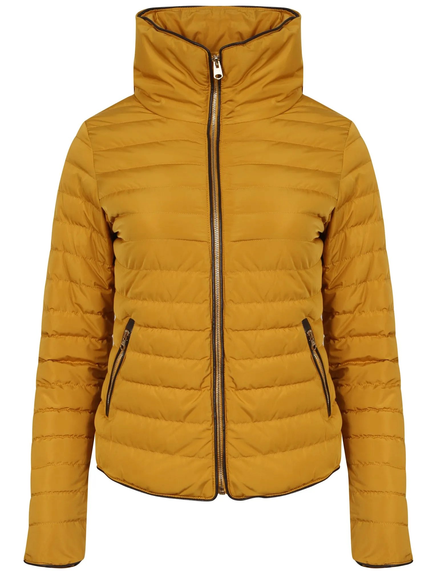 Jenny Funnel Neck Quilted Jacket in Old Gold - Tokyo Laundry
