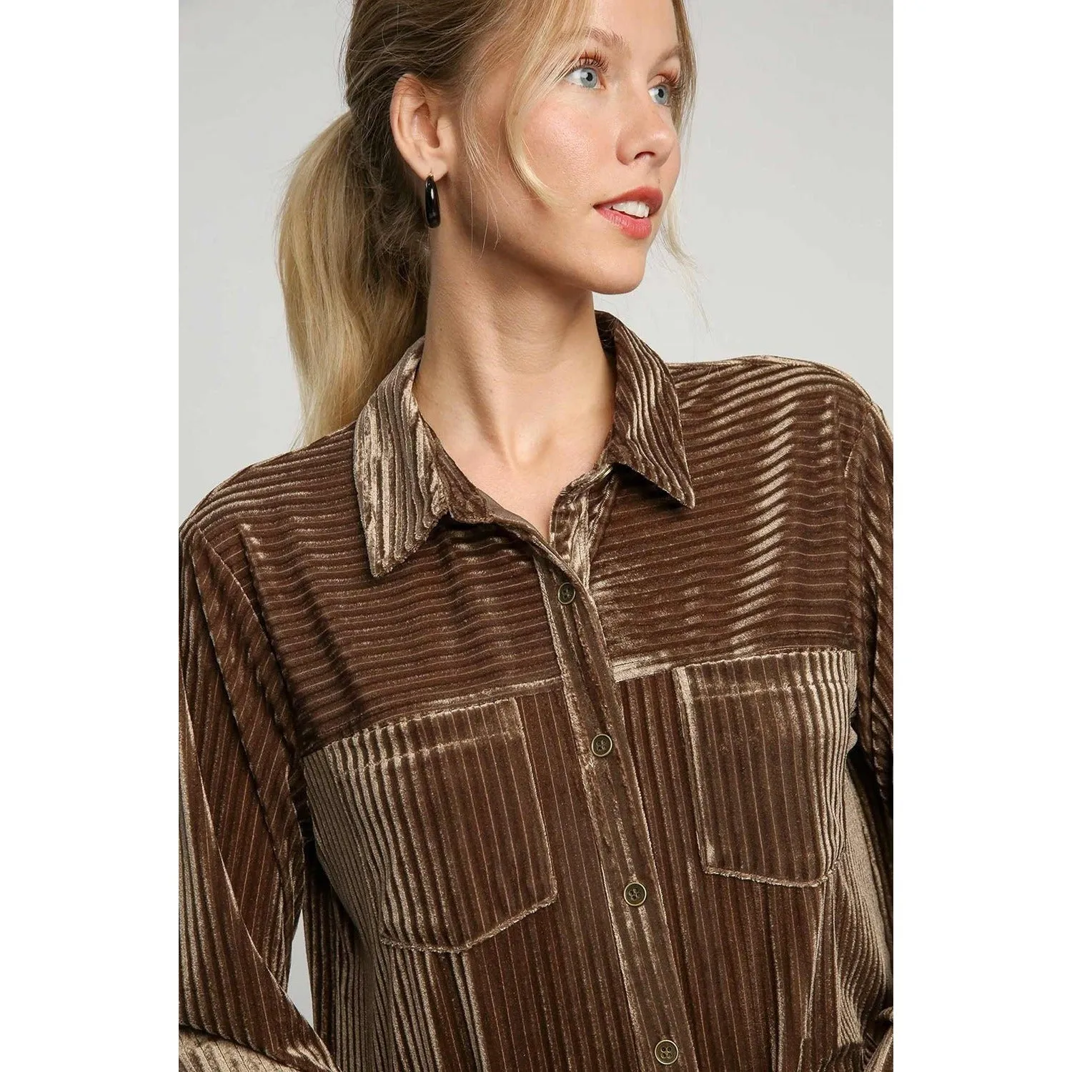 Jessie Button Down Shirt Dress in Brown