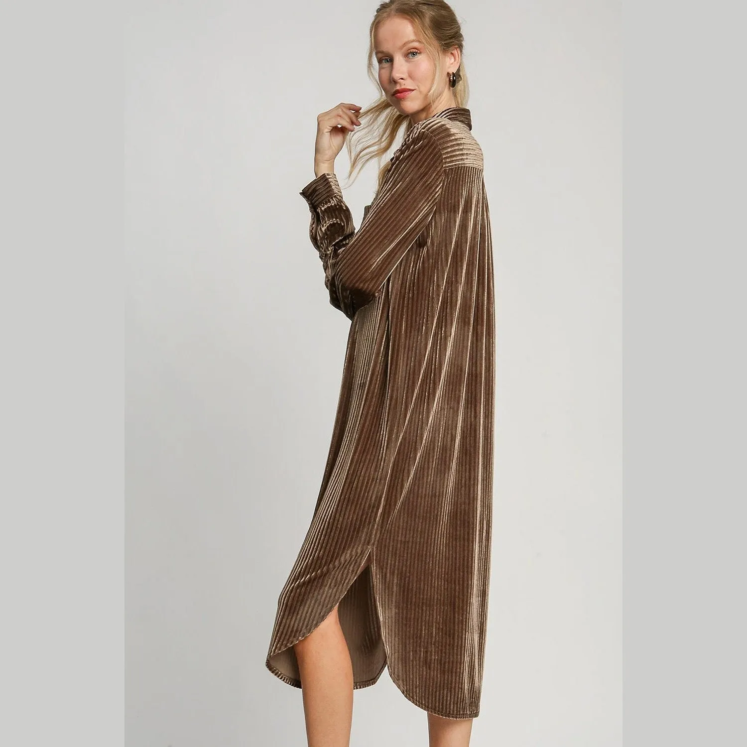 Jessie Button Down Shirt Dress in Brown