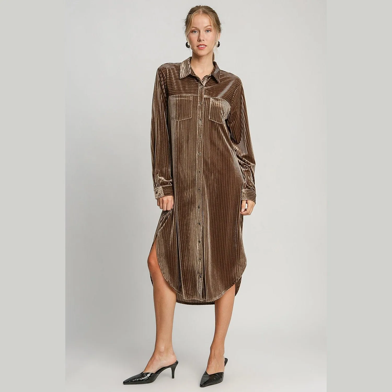 Jessie Button Down Shirt Dress in Brown