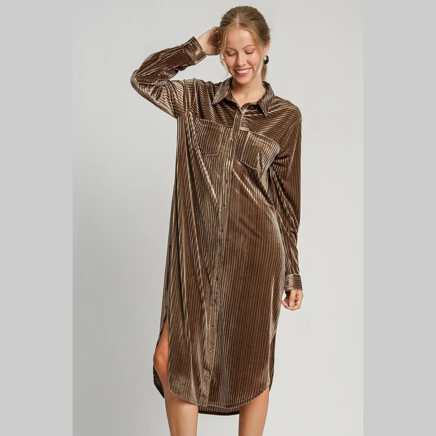 Jessie Button Down Shirt Dress in Brown