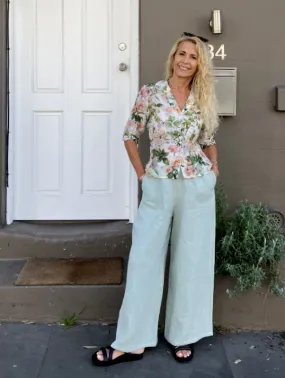 Jiva Mimi Pant (Regular) - Wide Legged Linen/Hemp Linen - Matcha