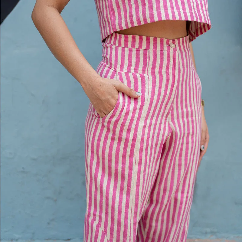 Kala Cotton High Waist Pants For Women | Block Printed | Pink